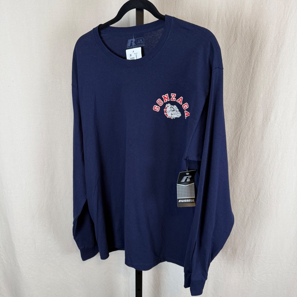 NWT Russell Athletic Gonzaga Bulldogs Long Sleeve T-Shirt Navy‎ Blue Mens Large